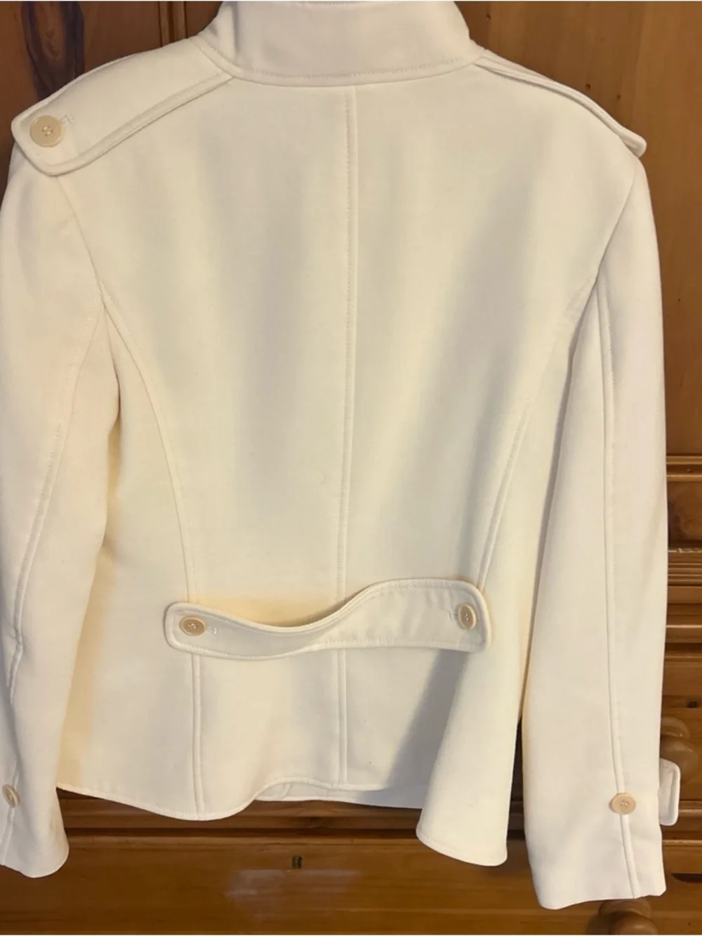 Talbots Cream Wool Blend Military Style Jacket  Epaulettes Structured Size 8